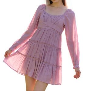 🍒NWT Altar'd State Lined & Tiered Semi-Shert Dress in Lilac, Size Medium